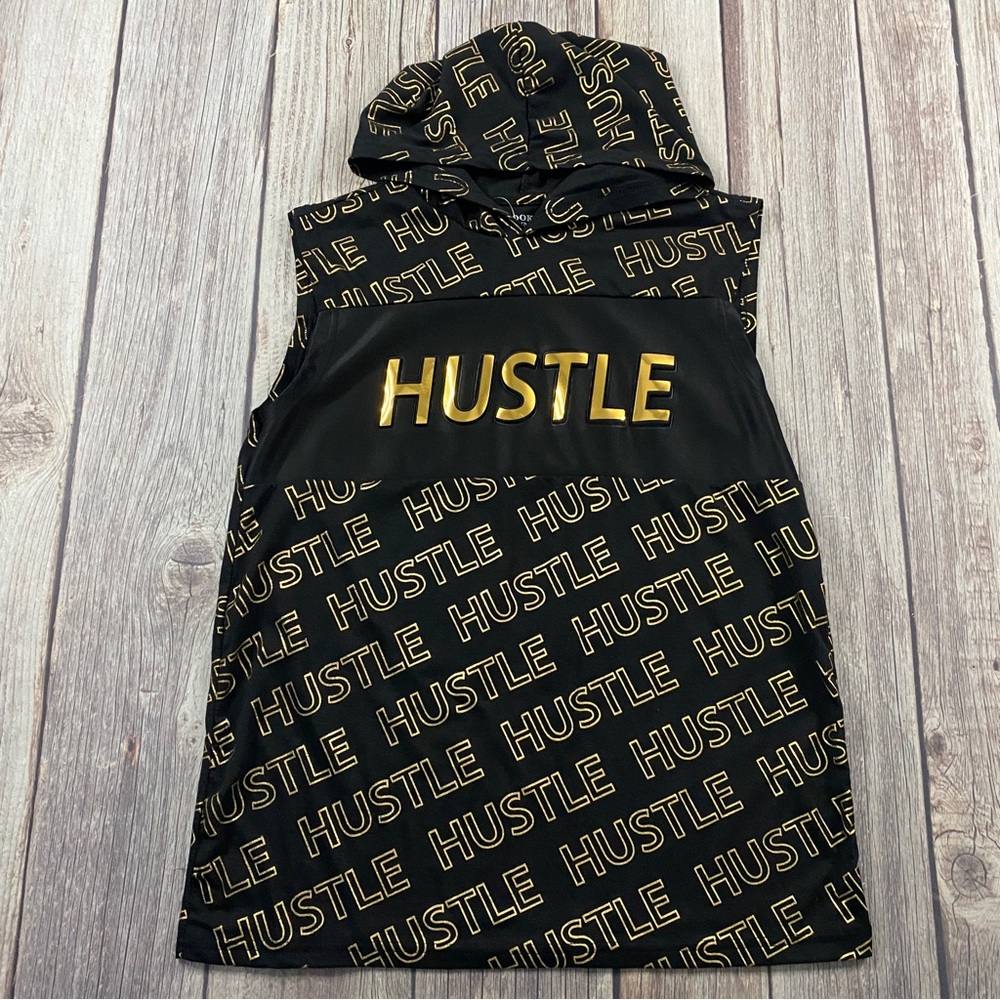 Brooklyn Laundry Sleeveless Muscle Hoodie Shirt Black & Gold Hustle Mens SZ S